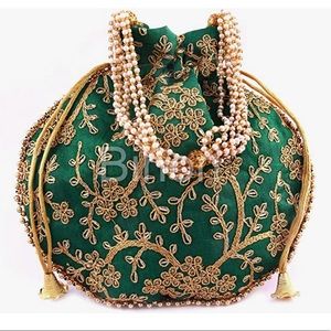 Rajasthani Style Royal Clutch Silk Batwa Bag Wristlets Sequence Ethnic Potli.